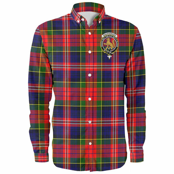 Scottish MacPherson Clan Crest Tartan Long Sleeve Shirt Front Side Tartan Plaid