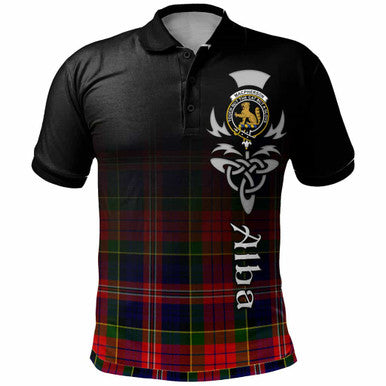 Scottish MacPherson Clan Crest Tartan Polo Shirt - Alba Gu Brath Family Crest Celtic Inspired Front Side Tartan Plaid