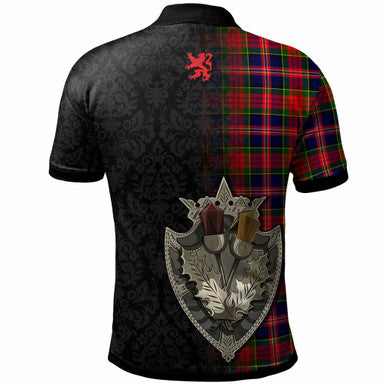 Scottish MacPherson Clan Crest Tartan Polo Shirt - Half Thistle Flowers Celtic Design Back Side Tartan Plaid