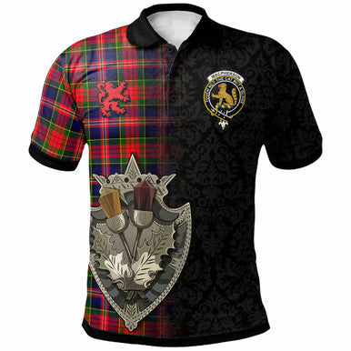 Scottish MacPherson Clan Crest Tartan Polo Shirt - Half Thistle Flowers Celtic Design Front Side Tartan Plaid