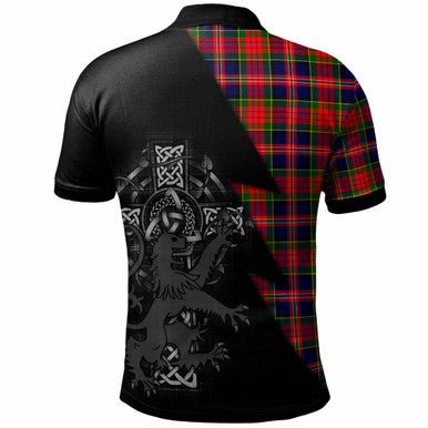 Scottish MacPherson Clan Crest Tartan Polo Shirt - Lion Rampant Celtic Cross Flash Style Back Side Tartan Plaid