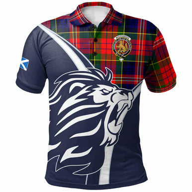 Scottish MacPherson Clan Crest Tartan Polo Shirt - Scottish Flag With Lion Front Side Tartan Plaid
