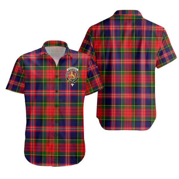 Scottish MacPherson Clan Crest Tartan Short Sleeve Shirt Tartan Plaid