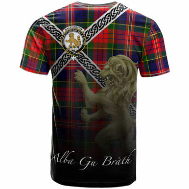 Scottish MacPherson Clan Crest Tartan T-Shirt - Celtic With Scotland Lion Back Side Tartan Plaid
