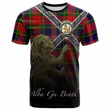 Scottish MacPherson Clan Crest Tartan T-Shirt - Celtic With Scotland Lion Front Side Tartan Plaid