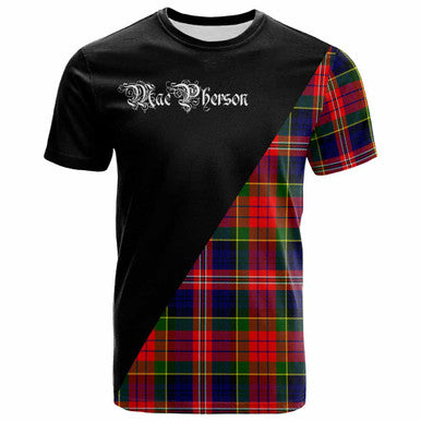 Scottish MacPherson Clan Crest Tartan T-Shirt - Military Logo Front Side Tartan Plaid
