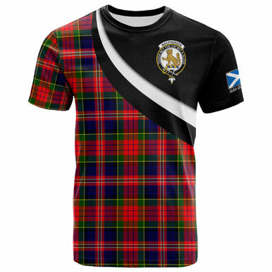 Scottish MacPherson Clan Crest Tartan T-Shirt - Scotland Forever Style Front Side Tartan Plaid