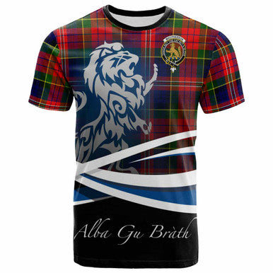 Scottish MacPherson Clan Crest Tartan T-Shirt - Scotland Lion Front Side Tartan Plaid
