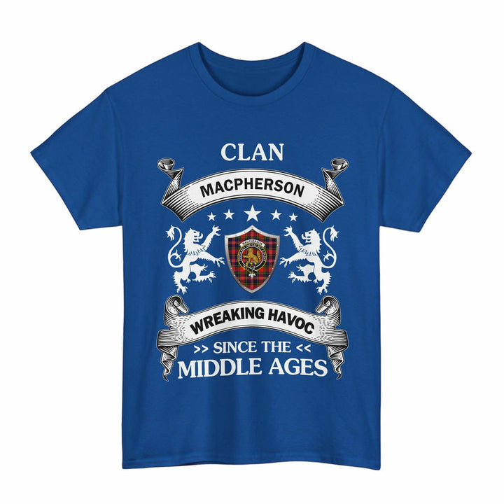Scottish MacPherson Clan Crest Tartan T-Shirt Wreaking Havoc Design Tartan Plaid Royal Color