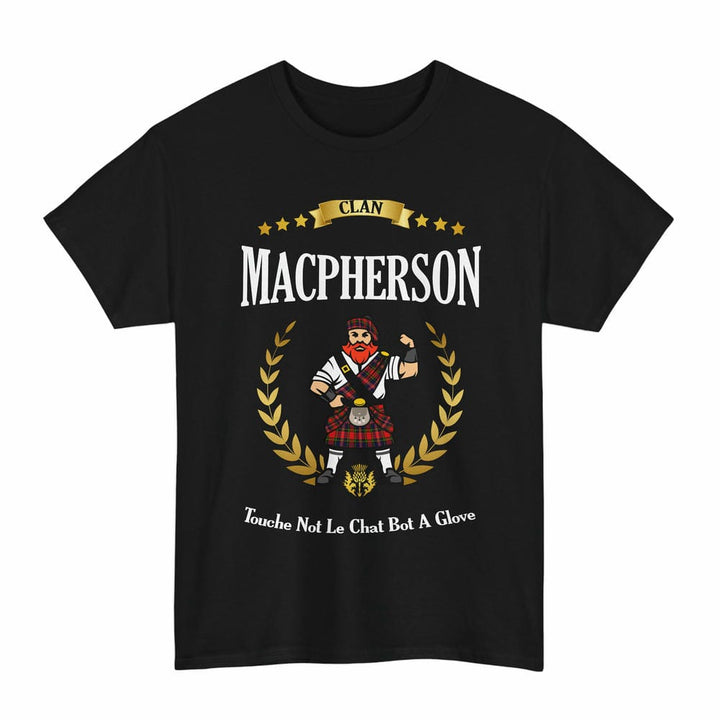 Scottish MacPherson Clan Tartan T-Shirt - Motto Scotsman Tartan Plaid Black Color