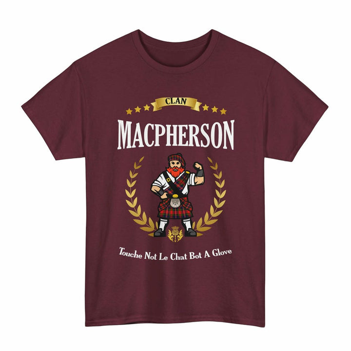 Scottish MacPherson Clan Tartan T-Shirt - Motto Scotsman Tartan Plaid Maroon Color