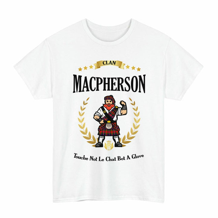Scottish MacPherson Clan Tartan T-Shirt - Motto Scotsman Tartan Plaid White Color
