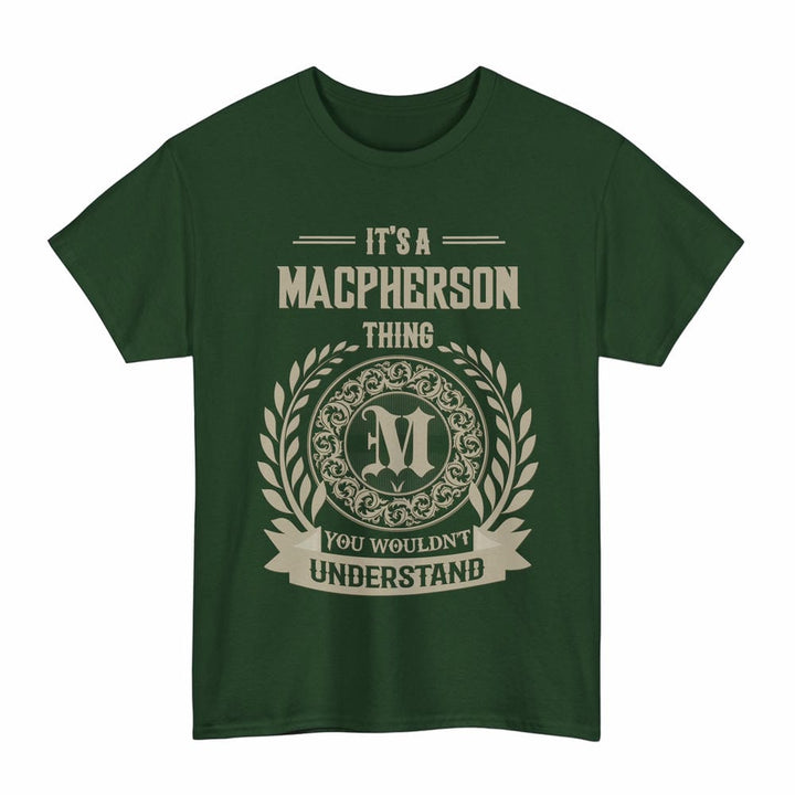 Scottish MacPherson Clan Tartan T-Shirt - Vintage Family Name Tartan Plaid Forest Green Color