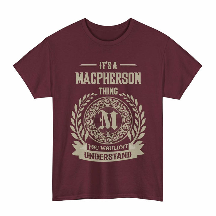 Scottish MacPherson Clan Tartan T-Shirt - Vintage Family Name Tartan Plaid Maroon Color