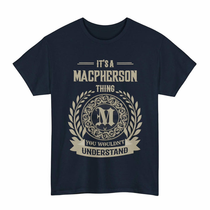 Scottish MacPherson Clan Tartan T-Shirt - Vintage Family Name Tartan Plaid Navy Color