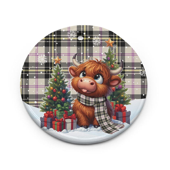Scottish MacPherson Dress Ancient Clan Tartan Ceramic Ornament Cute Highland Cow Christmas Circle Style Tartan Plaid