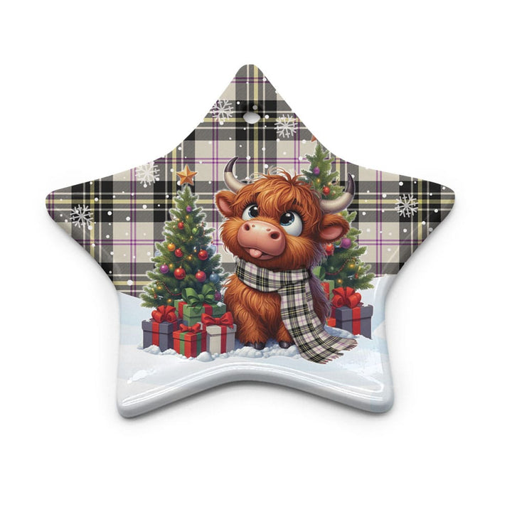 Scottish MacPherson Dress Ancient Clan Tartan Ceramic Ornament Cute Highland Cow Christmas Star Style Tartan Plaid