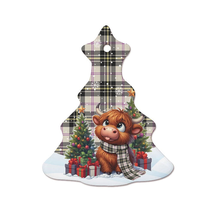 Scottish MacPherson Dress Ancient Clan Tartan Ceramic Ornament Cute Highland Cow Christmas Tree Style Tartan Plaid