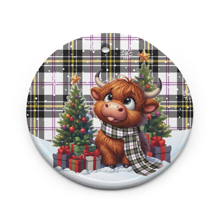 Scottish MacPherson Dress Modern Clan Tartan Ceramic Ornament Cute Highland Cow Christmas Circle Style Tartan Plaid