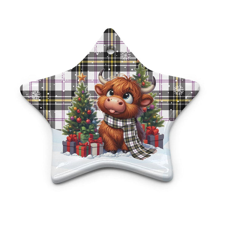 Scottish MacPherson Dress Modern Clan Tartan Ceramic Ornament Cute Highland Cow Christmas Star Style Tartan Plaid