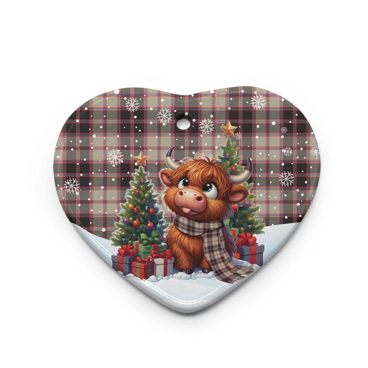 Scottish MacPherson Hunting Ancient Clan Tartan Ceramic Ornament Cute Highland Cow Christmas Heart Style Tartan Plaid