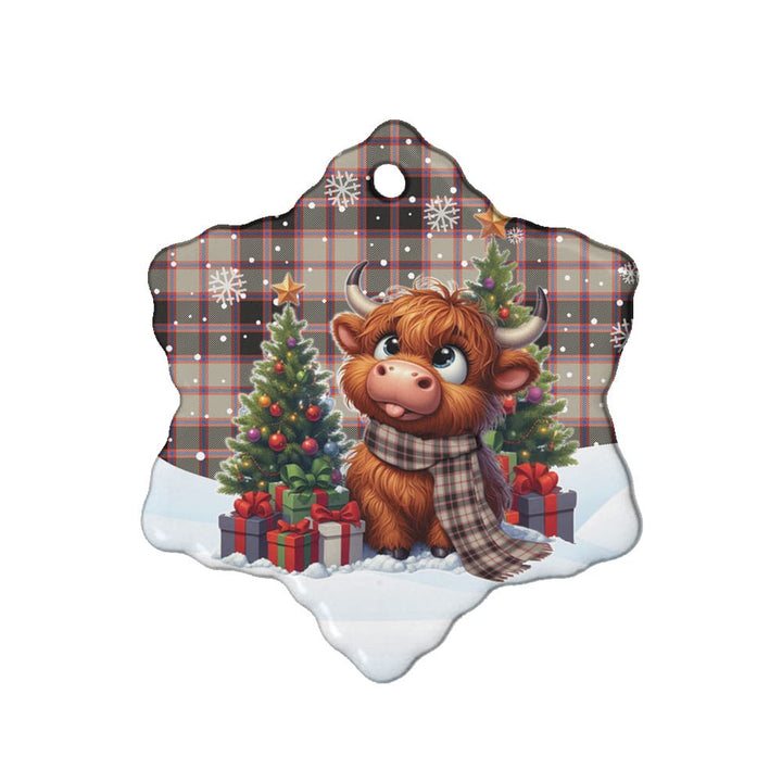 Scottish MacPherson Hunting Ancient Clan Tartan Ceramic Ornament Cute Highland Cow Christmas Snow Flake Style Tartan Plaid