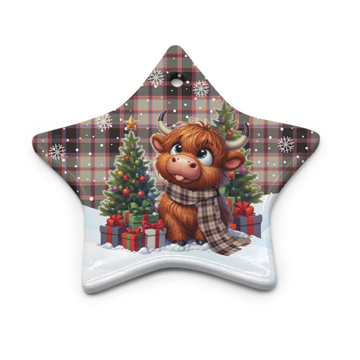 Scottish MacPherson Hunting Ancient Clan Tartan Ceramic Ornament Cute Highland Cow Christmas Star Style Tartan Plaid