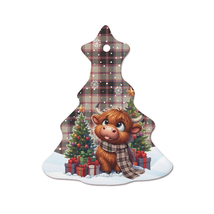 Scottish MacPherson Hunting Ancient Clan Tartan Ceramic Ornament Cute Highland Cow Christmas Tree Style Tartan Plaid