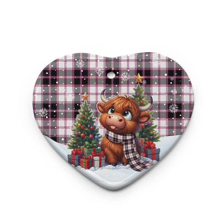 Scottish MacPherson Hunting Modern Clan Tartan Ceramic Ornament Cute Highland Cow Christmas Heart Style Tartan Plaid