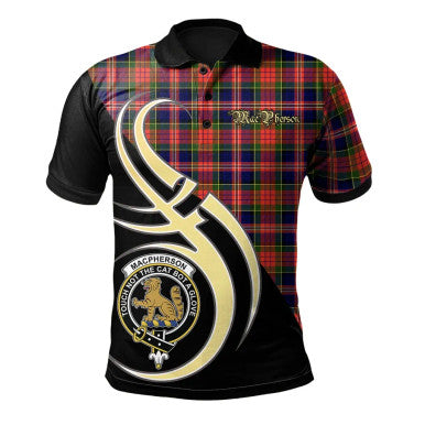 Scottish MacPherson Modern Clan Crest Tartan Polo Shirt Believe in Me Front Side Tartan Plaid