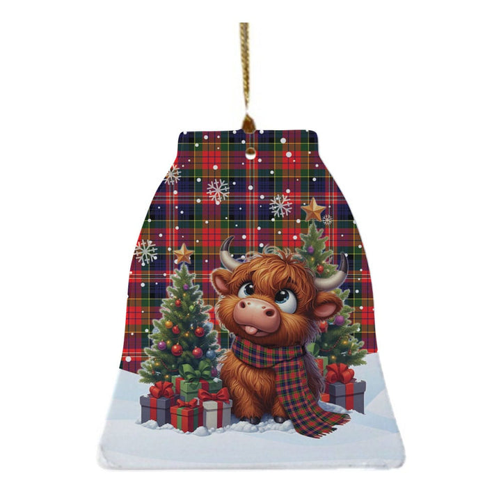 Scottish MacPherson Modern Clan Tartan Ceramic Ornament Cute Highland Cow Christmas Bell Style Tartan Plaid
