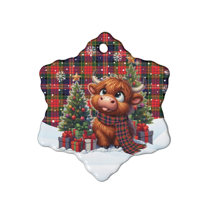 Scottish MacPherson Modern Clan Tartan Ceramic Ornament Cute Highland Cow Christmas Snow Flake Style Tartan Plaid