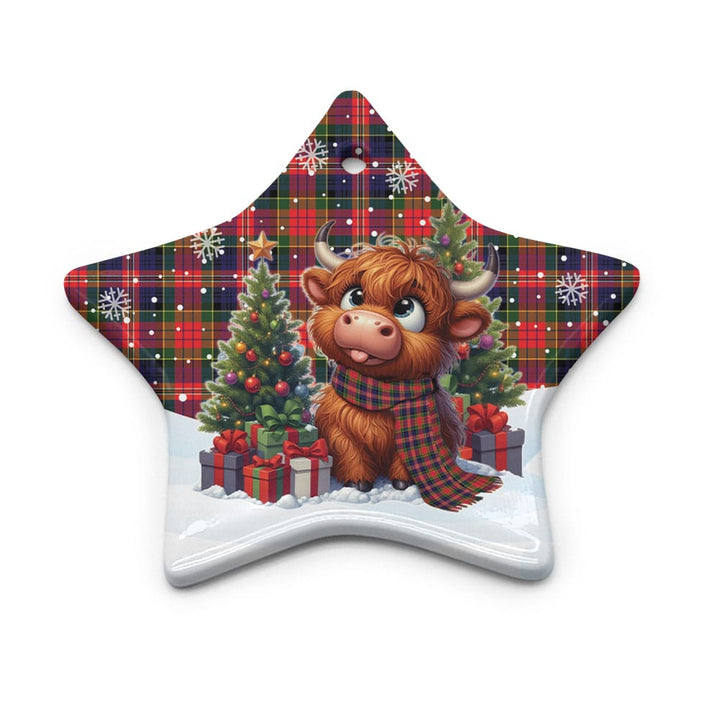 Scottish MacPherson Modern Clan Tartan Ceramic Ornament Cute Highland Cow Christmas Star Style Tartan Plaid