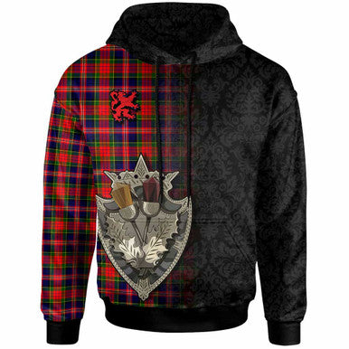 Scottish MacPherson Modern Clan Tartan Hoodie - Half Thistle Flowers Celtic Design Front Side Tartan Plaid