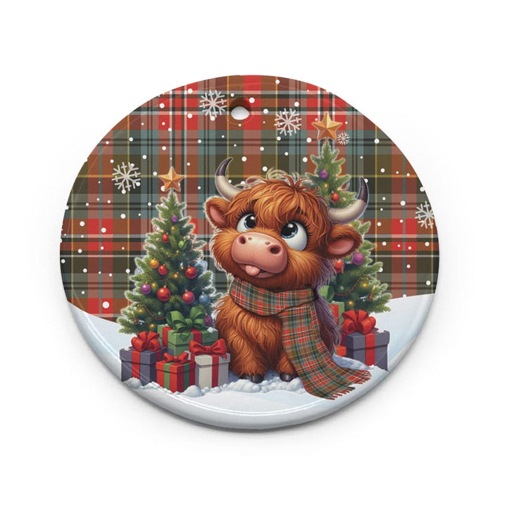 Scottish MacPherson Weathered Clan Tartan Ceramic Ornament Cute Highland Cow Christmas Circle Style Tartan Plaid