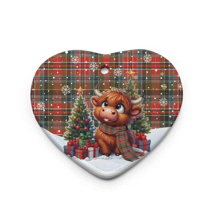 Scottish MacPherson Weathered Clan Tartan Ceramic Ornament Cute Highland Cow Christmas Heart Style Tartan Plaid