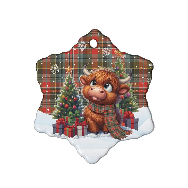 Scottish MacPherson Weathered Clan Tartan Ceramic Ornament Cute Highland Cow Christmas Snow Flake Style Tartan Plaid