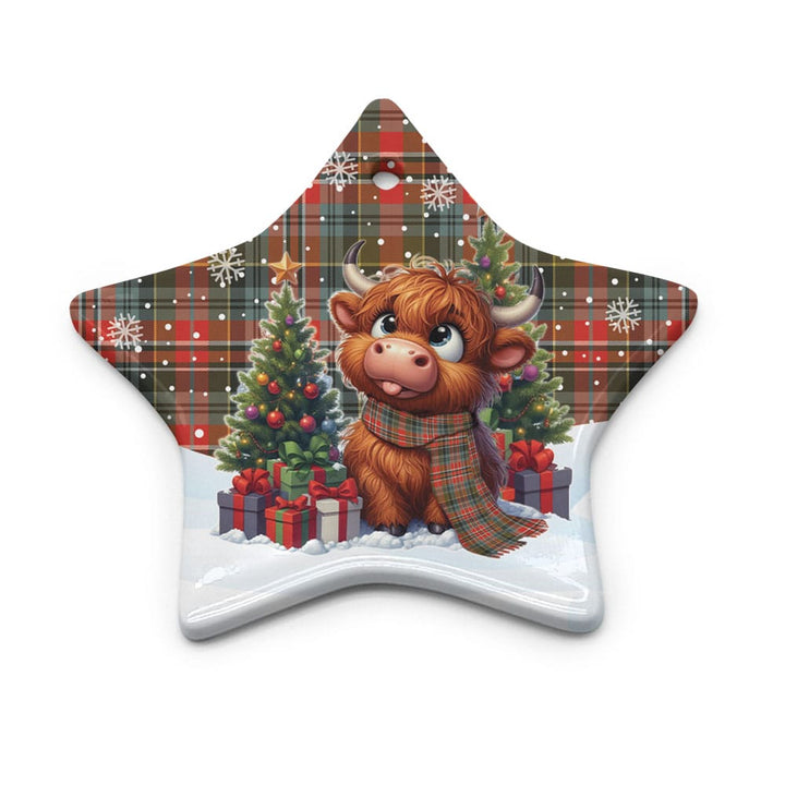Scottish MacPherson Weathered Clan Tartan Ceramic Ornament Cute Highland Cow Christmas Star Style Tartan Plaid