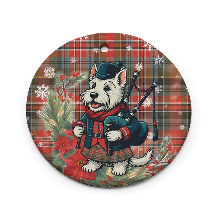 Scottish MacPherson Weathered Clan Tartan Ceramic Ornament Cute Scottish Terrier Dog Circle Style Tartan Plaid