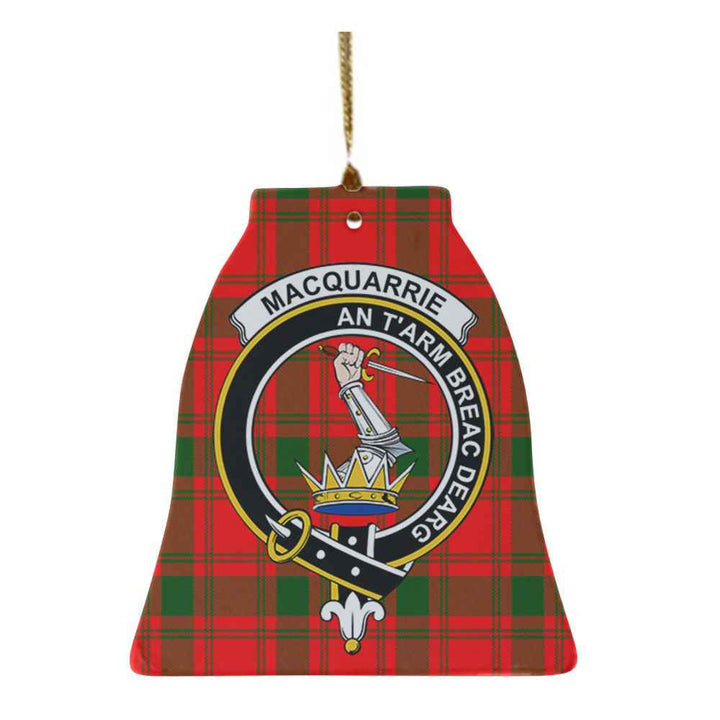 Scottish MacQuarrie Clan Crest Tartan Ceramic Ornament Bell Shape Tartan Plaid