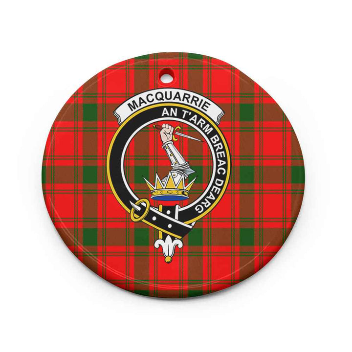 Scottish MacQuarrie Clan Crest Tartan Ceramic Ornament Circle Shape Tartan Plaid