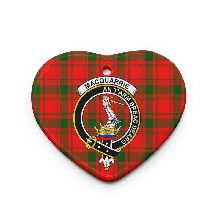 Scottish MacQuarrie Clan Crest Tartan Ceramic Ornament Heart Shape Tartan Plaid