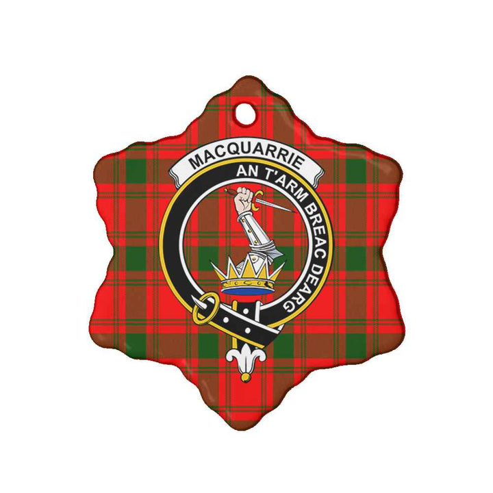 Scottish MacQuarrie Clan Crest Tartan Ceramic Ornament Snow Flake Shape Tartan Plaid