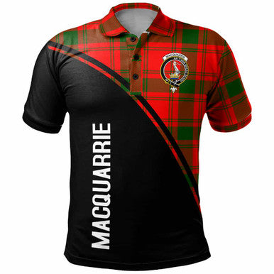 Scottish MacQuarrie Clan Crest Tartan Curve Polo Shirt Front Side Tartan Plaid