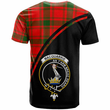 Scottish MacQuarrie Clan Crest Tartan Curve T-Shirt Back Side Tartan Plaid