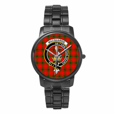 Scottish MacQuarrie Clan Crest Tartan Folding Clasp Steel Quartz Watches Tartan Plaid Black 1