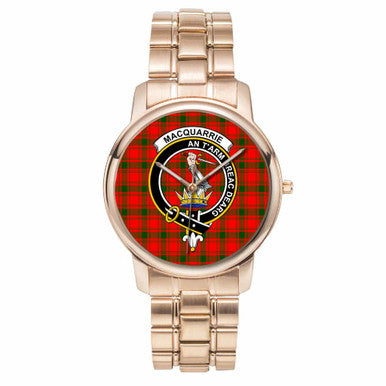 Scottish MacQuarrie Clan Crest Tartan Folding Clasp Steel Quartz Watches Tartan Plaid Rose Gold 1