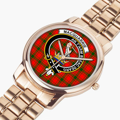 Scottish MacQuarrie Clan Crest Tartan Folding Clasp Steel Quartz Watches Tartan Plaid Rose Gold 2