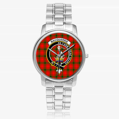Scottish MacQuarrie Clan Crest Tartan Folding Clasp Steel Quartz Watches Tartan Plaid Silver 1
