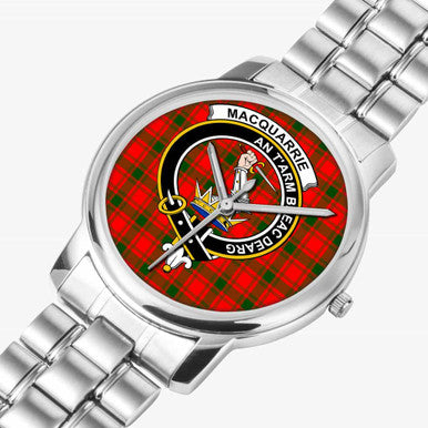 Scottish MacQuarrie Clan Crest Tartan Folding Clasp Steel Quartz Watches Tartan Plaid Silver 2